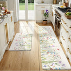 KIMODE Anti Fatigue Kitchen Mats for Floor,White Floral Kitchen Runner Rug by StayinComfortCookwithJoy