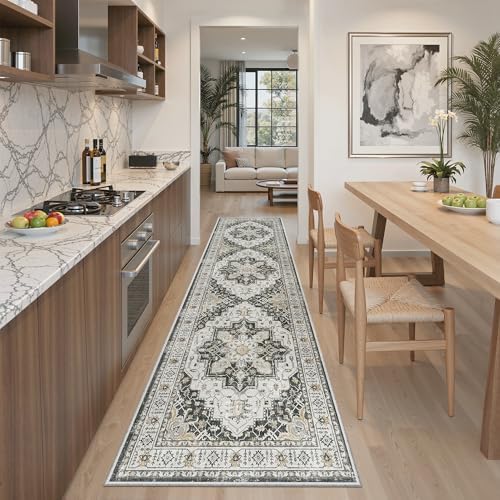 Madane Hallway Runner Rug 2x8 Washable Kitchen Rugs Non-Slip, Black by Madane