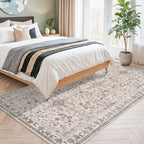 4x8 Rug Washable for Entryway Kitchen – Non-Slip Rubber Backed Area Rug for Hallway Bedroom Living Room Office,Boho Floral Low Pile Thin Floor Indoor Mat (Beige,4x8) - Image 4