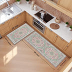 Boho Kitchen Mats for Floor 2PC Anti Fatigue Kitchen Rugs, Green Pink - Image 2