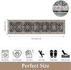 2x8ft Kitchen Rug Runners Washable Non Slip – Boho Floral Carpet Runner for Hallway, Bathroom, Bedroom, Entryway – Soft Low-Pile Thin Long Kitchen Floor Rug (Black, 2x8) - Image 2