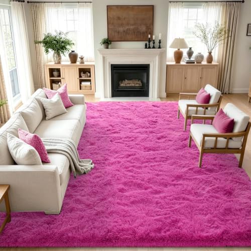 8x10 Extra Large Hot Pink Fluffy Soft Area Rug Non-Slip for Kids Bedroom by ModernHomeDecor