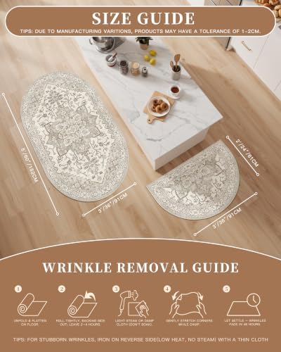 Madane Washable Half Circle Round Rug 2x3 Small Moon Rugs, Beige/Brown - Image 5