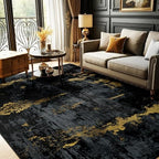 RELEANY Washable 8'x10' Abstract Area Rug for Living Room Black Gold by RELEANY