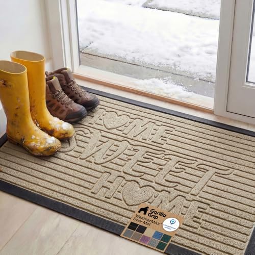 GORILLA GRIP WeatherMAX Door Mat, Indoor Outdoor, 47x35, Home Sweet Home by GorillaGrip
