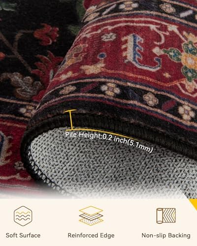 RELEANY Washable Area Rug, Runner 2'x6', Red/Black - Image 4