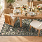 Washable 5x8 Living Room Area Rug: Vintage Water-Resistant Soft Rug for Bedroom Dining Room Non Slip Apartment Low Pile Carpet Thin Floor Mat for Dorm Home Office Printed Beside Rug(5x8，Green) - Image 2