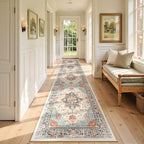RELEANY Washable Area Rug, Runner 2'x9', Beige/Blue/Orange by RELEANY