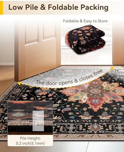 RELEANY Washable Area Rug, Runner 2'x9', Black/Colorful - Image 6