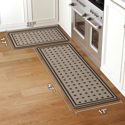 Kitchen Rugs Set of 2, Kitchen Mats for Floor,17x30+17x47 Brown - Image 2