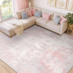 RELEANY Washable 9'x12' Abstract Area Rug for Living Room Gray Pink by RELEANY