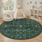 Round Area Rug for Living Room: 4ft Boho Washable Rug Deep Green - Image 5