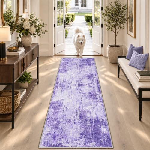 RELEANY Washable Runner 2'x6' Abstract Area Rug for Hallway Purple by RELEANY
