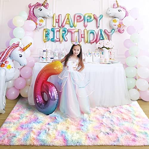 4x6 Rainbow Fluffy Soft Area Rug Non-Slip for Kids Bedroom Nursery Playroom - Image 3