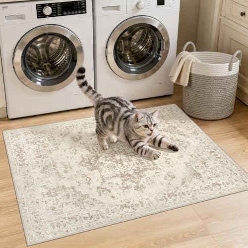 Washable Area Rugs 2x5: Living Room Bedroom Carpet Beige/Ivory - Image 2