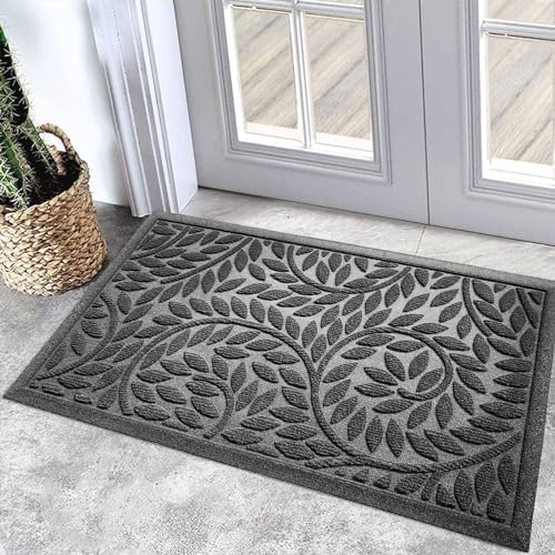Bulijojo Front Door Mat Entrance,Durable Heavy Duty Welcome Mat,Thick Absorbent Natural Rubber Non Slip Mat,Sturdy Entryway Grey 17"x30" by ShowYourStyle