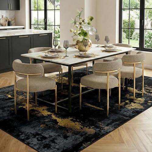 RELEANY Washable 6'x9' Abstract Area Rug for Living Room Black Gold - Image 3