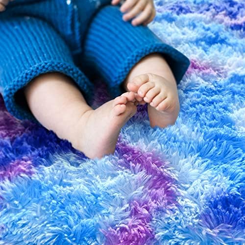 Noahas Oval Fluffy Purple Rainbow Rug 2.6X5.3 Small Kids Rugs for Bedroom Girls And Boys Aesthetic,Bedside Bedroom Rug,Ultra Soft Runner Carpet Modern Shaggy Nursery Area Rugs Home Decor'' - Image 4