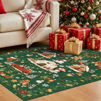 Christmas 3x4 Entryway Area Rugs: Winter Soft Rug for Living Room Bedroom Low Pile Thin Print Carpet for Dining Room Stain Resistant Floor Mat for Office Playroom Gifts for New Home Owners（3x4，Green - Image 3