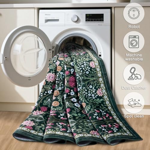 PLHXFR 6x9 Area Rug Living Room: Floral Washable Boho Carpet Dark Green - Image 6