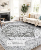 Amada Large 9x12 Washable Area Rug for Living Room, Light/Gray, Vintage - Image 5