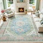 Lofus Living Room Rugs 8x10, Boho Sage Green and Light Blue Washable Carpet by Lofus