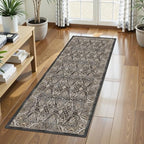Washable Area Rug 2'6'' x 8' Vintage Traditional Persian Mat - Foldable Distressed Non-Slip Machine Washable Carpet for Living Room Bedroom Kitchen Home Decor - Ebony and Taupe by Unknown
