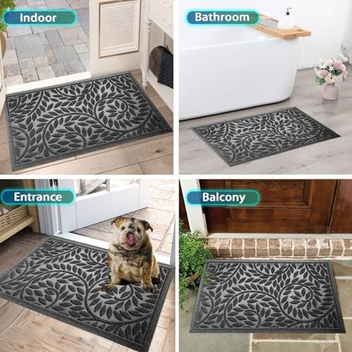 Bulijojo Front Door Mat Entrance,Durable Heavy Duty Welcome Mat,Thick Absorbent Natural Rubber Non Slip Mat,Sturdy Entryway Grey 17"x30" - Image 6