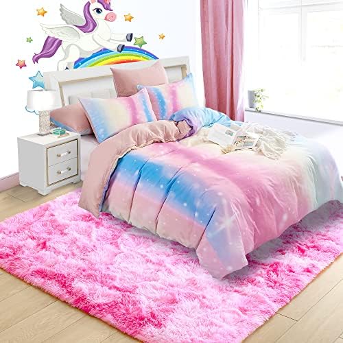 4x6 Tie-Dyed Pink Fluffy Soft Area Rug Non-Slip for Kids Bedroom Nursery - Image 2