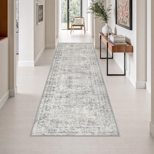 3x10 Washable Runner Rug：Modern Abstract Soft Carpet Black Grey by FXRHLP