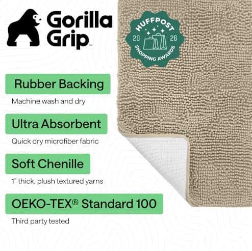 GORILLA GRIP Bath Rug Mat for Bathroom, Absorbent Chenille, 36x24 Sand - Image 2