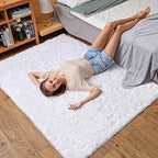 Ophanie Upgrade White Rugs for Bedroom, 4x6 Feet, Shaggy Soft Area Rug, Non-Slip Indoor Floor Carpet for Living Room, Kids Baby Girls Teen Dorm Home Decor Aesthetic, Nursery. - Image 4