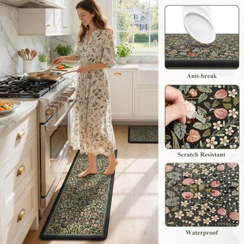 Collive Kitchen Rugs Sets of 3, Half Moon Rug Kitchen Floor Mat Sets, Black - Image 6