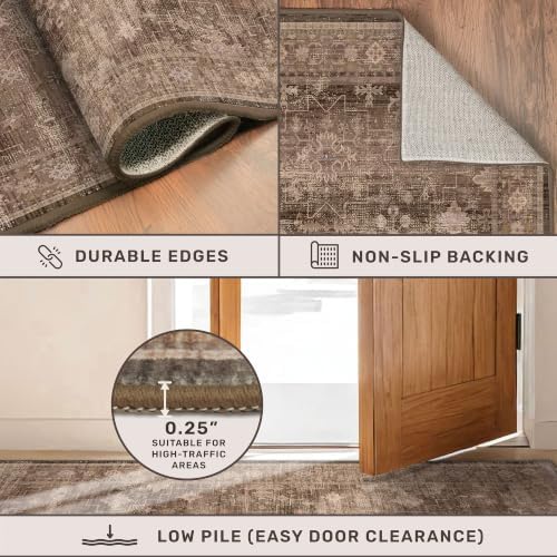 Hazo Haus Boho Taupe Brown Living Room Rug 8x10 - Modern Vintage Traditional Eclectic Oriental Neutral, Washable Low Pile Non-Slip Extra Large Area Rugs for Dining Under Table Bedroom Lounge - Image 5