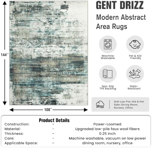 9x12 Area Rugs for Living Room: Washable Abstract Teal Green Bedroom Carpet - Image 2