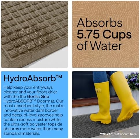 GORILLA GRIP® HydroABSORB Door Mat for Indoor Outdoor Use, 35x23 Beige - Image 3