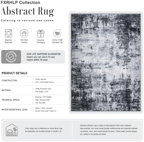 10x14 Area Rug Living Room: Modern Washable Soft Carpet Dark Black - Image 2