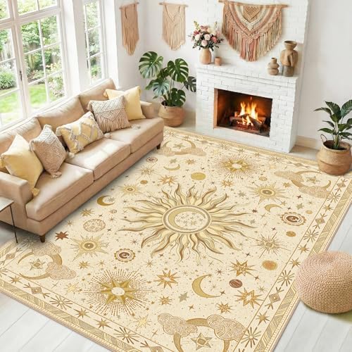 Vacuum-Friendly, 9x12 Washable Area Rug, Beige Camel Brown by meejou