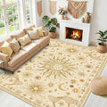 Vacuum-Friendly, 9x12 Washable Area Rug, Beige Camel Brown by meejou