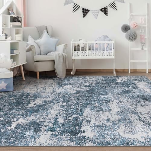 pmtsns Area Rugs 6x9 for Living Room: Washable Rug Modern Abstract Neutral Soft Non-Slip Low-Pile Indoor Carpet for Bedroom Dining Room Playroom Home Office (Blue Grey, 6'x9') - Image 6