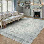 HUGEAR 8x10 Light Blue Retro Floral Washable Area Rug for Living Room - Image 2