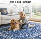 5x7 Area Rugs for Living Room, Washable Non-Slip Rug, Oriental Dark Blue - Image 4