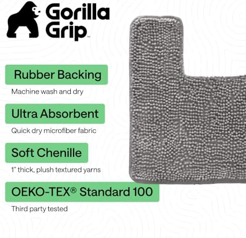 GORILLA GRIP Chenille Bath Rug Mat for Square Toilet Base, 24x19 Gray - Image 3