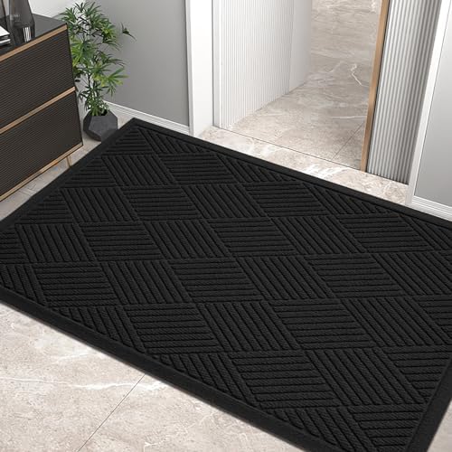 HIYARD Sturdy Front Door Mat, Absorbent Muddy Dirt Resist Welcome Door Mats Outdoor Indoor, Stain and Fade Resistant, Non-Slip Rubber Backing Low Profile Doormat for Entryway, 47×32, Black by HIYARD
