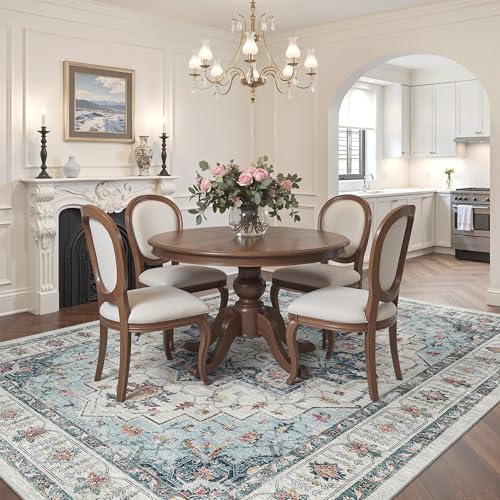 Madane 6x9 Area Rugs for Living Room, Soft Vintage Washable Rug, Blue - Image 2