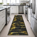 2.6x10 Washable Runner Rug:Modern Abstract Soft Carpet Black Gold - Image 4