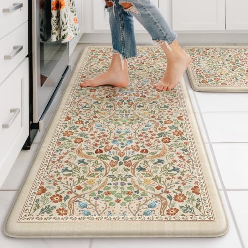 Collive Anti Fatigue Mats for Kitchen Floor, Beige 20"x47"+20"x32" by Collive