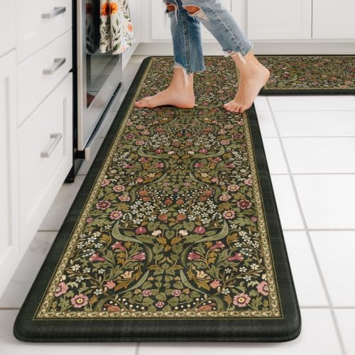 Collive Kitchen Mats Cushioned Anti Fatigue, Olive Green Kitchen Floor Mat by Collive