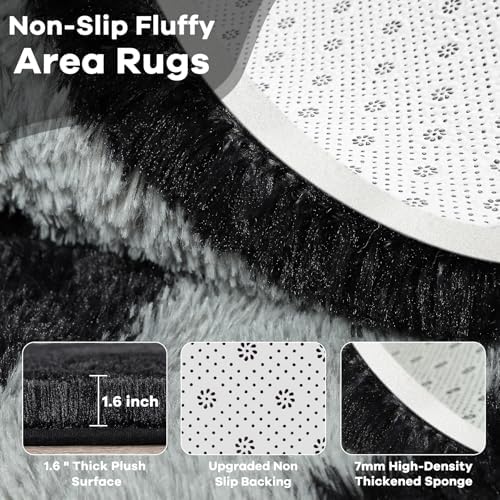 5x7 Black and Grey Fluffy Soft Area Rug Non-Slip for Living Room Bedroom - Image 4