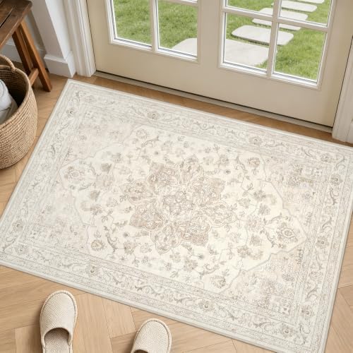 Washable Area Rugs 2x4: Living Room Bedroom Carpet Beige White by Luxturiy